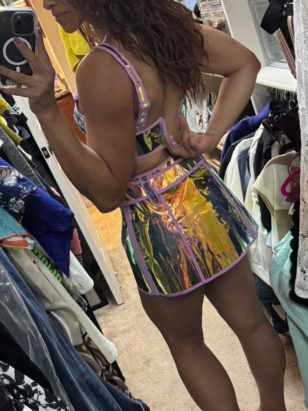 Dollskill Club Exx Iridescent Lavender Trim Bustier & Mini Skirt Set - Picture 2 of 5